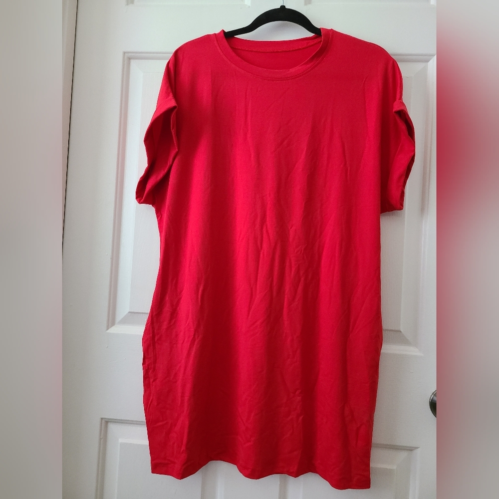 Classic Red Crewneck Women's Dress